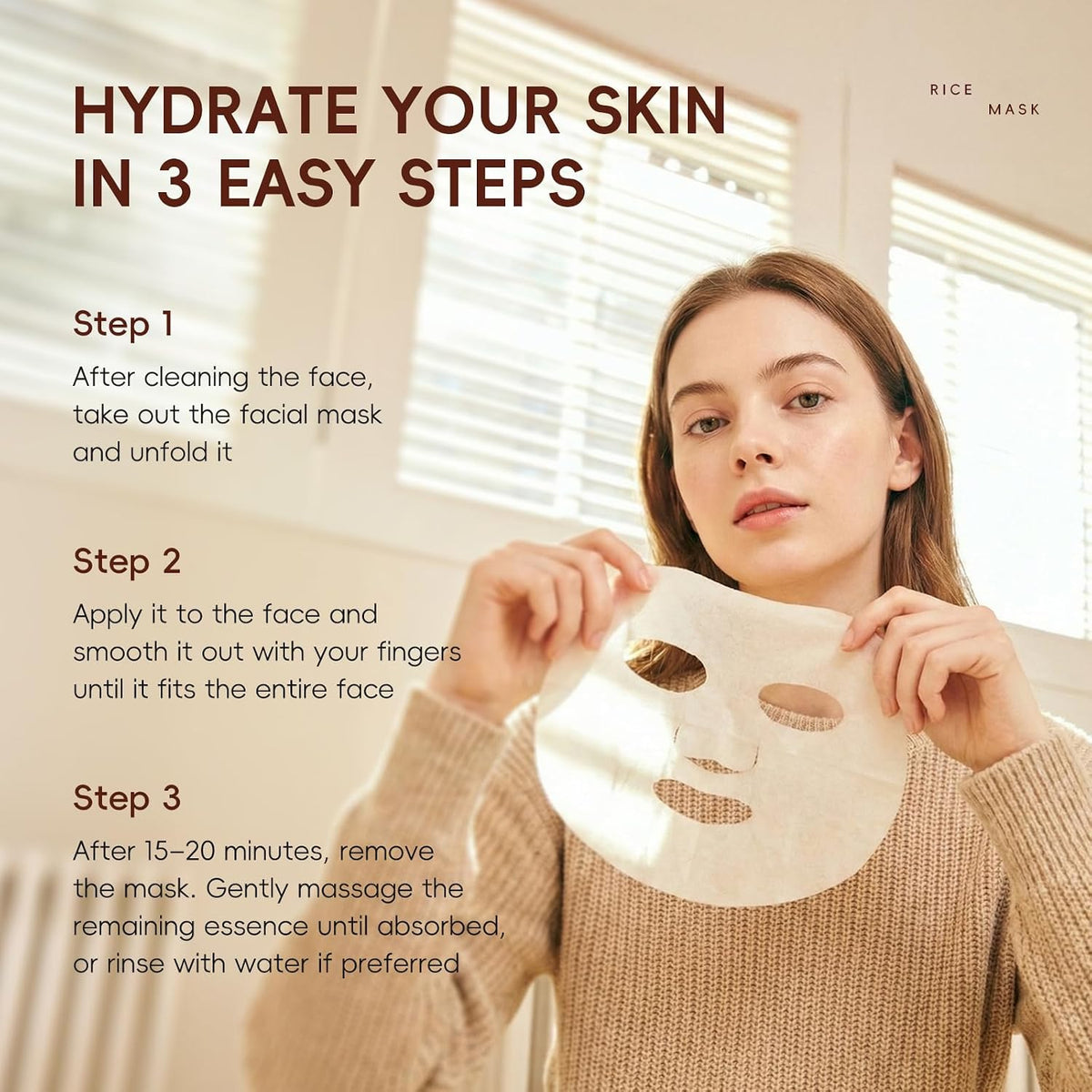 RADIANT Rice Face Mask 3Pcs, 94% Triple Rice Fement Complex Overnight Mask for Glass Skin