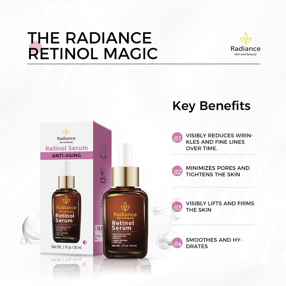 Retinol Serum for Face with Vitamin E, Organic Jojoba Oil, Aloe Vera, Green Tea, Hylauronic Acid for Smoothing Fine Lines, Dark Spot & anti Aging, anti Wrinkles Facial Serum 1 Oz