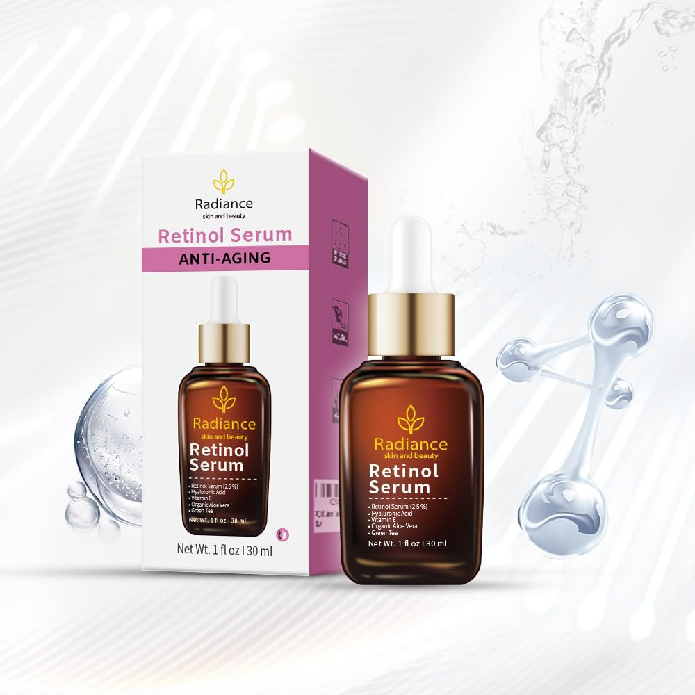 Retinol Serum for Face with Vitamin E, Organic Jojoba Oil, Aloe Vera, Green Tea, Hylauronic Acid for Smoothing Fine Lines, Dark Spot & anti Aging, anti Wrinkles Facial Serum 1 Oz