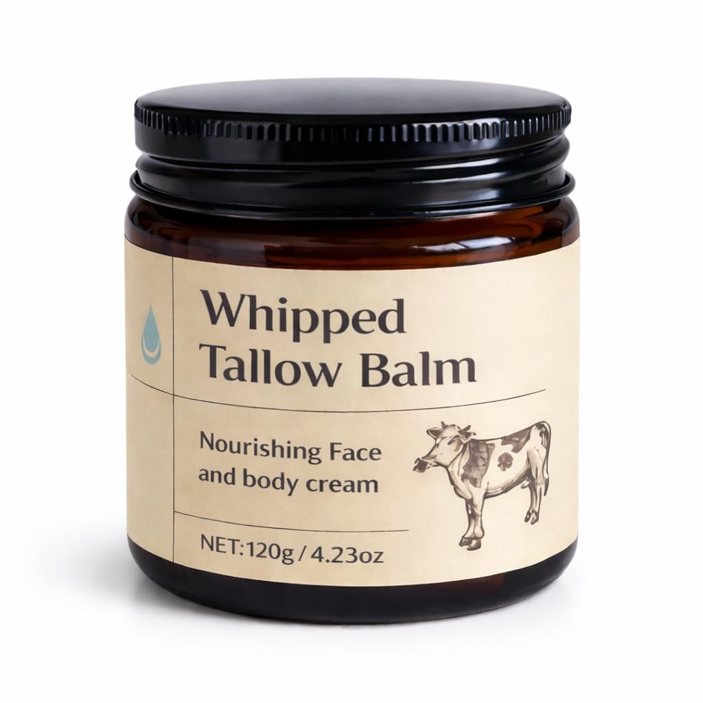 Organic Whipped Tallow Balm – Grass Fed Beef Tallow Moisturizer for Face, Body & Dry Skin, Deep Hydrating Skin Barrier Repair Cream for Sensitive Skin with Natural Ingredients, 4.23 Oz (120G)