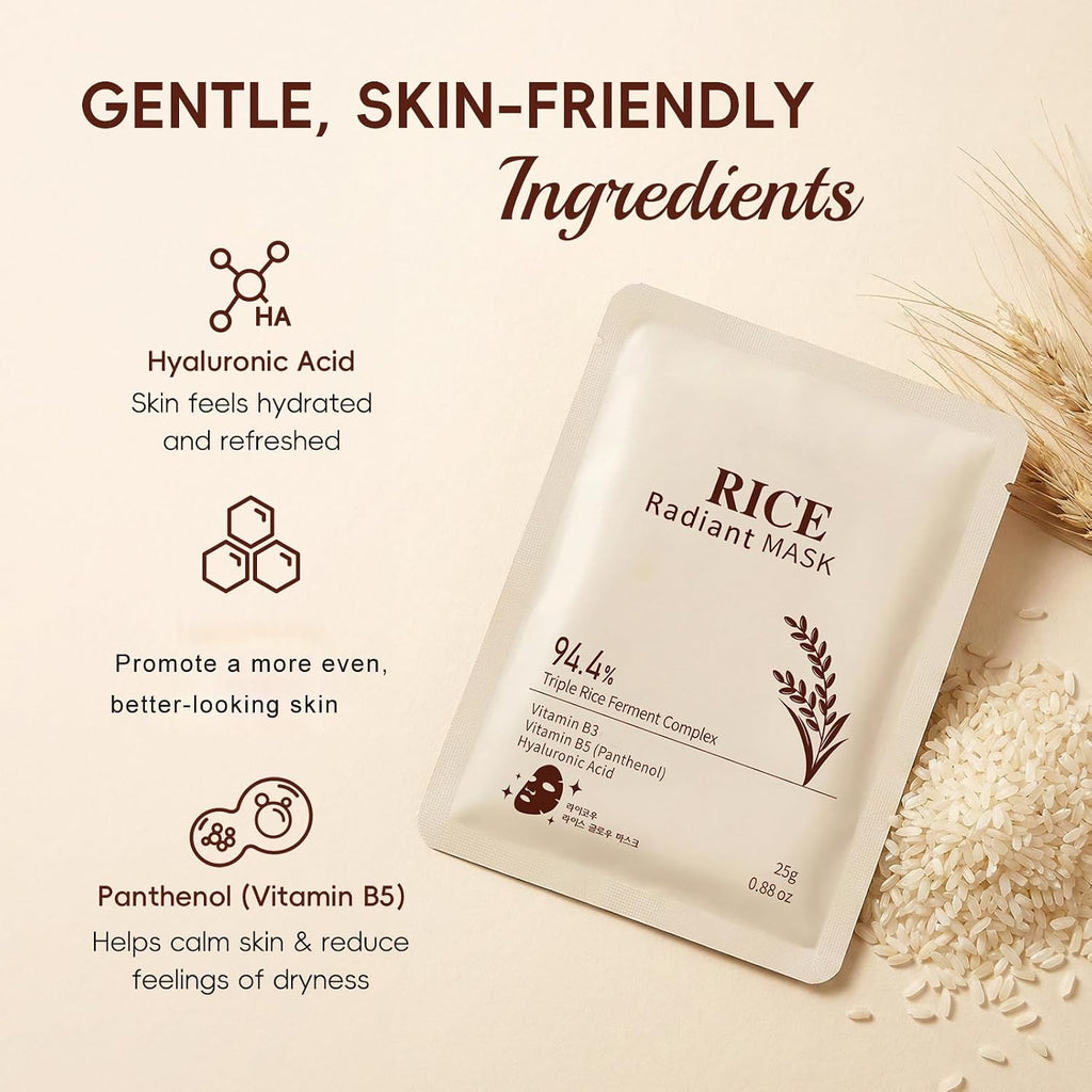 RADIANT Rice Face Mask 3Pcs, 94% Triple Rice Fement Complex Overnight Mask for Glass Skin