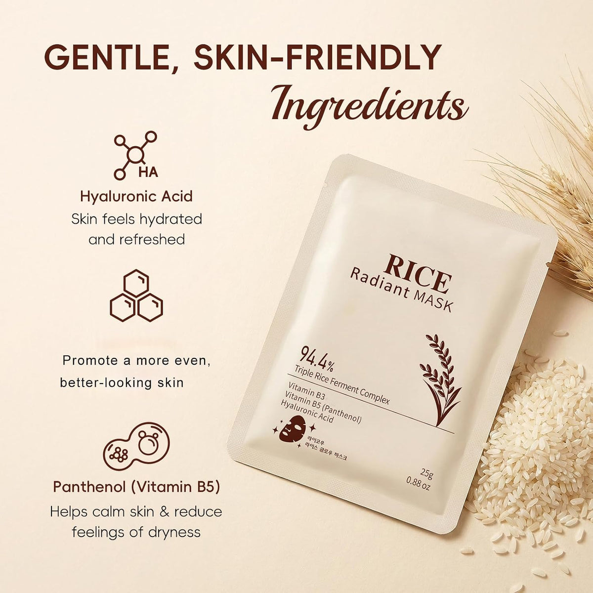 RADIANT Rice Face Mask 3Pcs, 94% Triple Rice Fement Complex Overnight Mask for Glass Skin