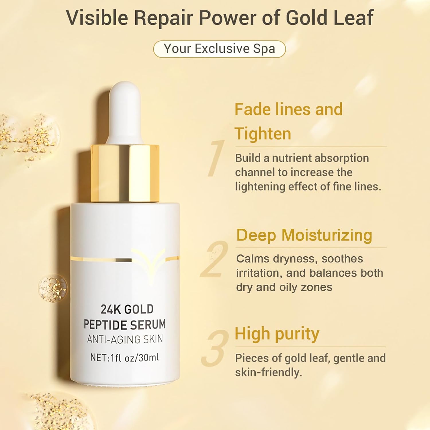 24K Gold Peptides Serum for Face, 9 Peptide Skin Booster anti Aging Serum with Nano Gold, Even Skin Tone Glow Collagen Peptides Essence for Dark Spots & Fine Lines, Collagen Peptide 1 Fl.Oz