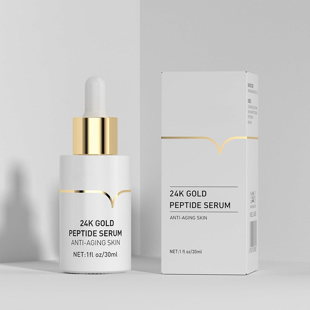 24K Gold Peptides Serum for Face, 9 Peptide Skin Booster anti Aging Serum with Nano Gold, Even Skin Tone Glow Collagen Peptides Essence for Dark Spots & Fine Lines, Collagen Peptide 1 Fl.Oz