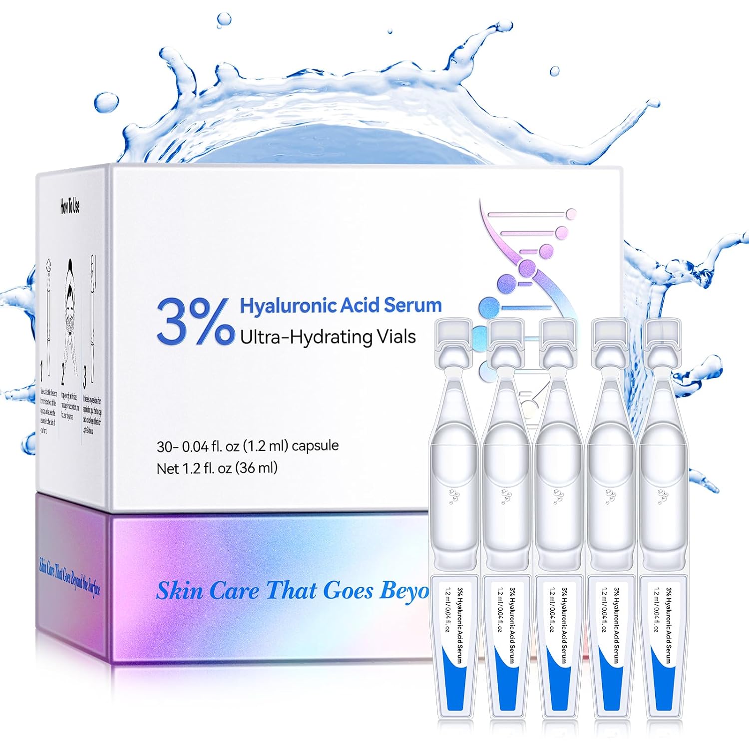 (30 Pack) 3% Hyaluronic Acid Serum Ultra-Hydrating Vials, Skin Repair Hyaluronic Acid Tubes, Single-Use Anti-Aging Serum for Face Wake Nature Perfection Tubes Vials