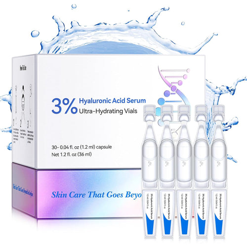 (30 Pack) 3% Hyaluronic Acid Serum Ultra-Hydrating Vials, Skin Repair Hyaluronic Acid Tubes, Single-Use Anti-Aging Serum for Face Wake Nature Perfection Tubes Vials