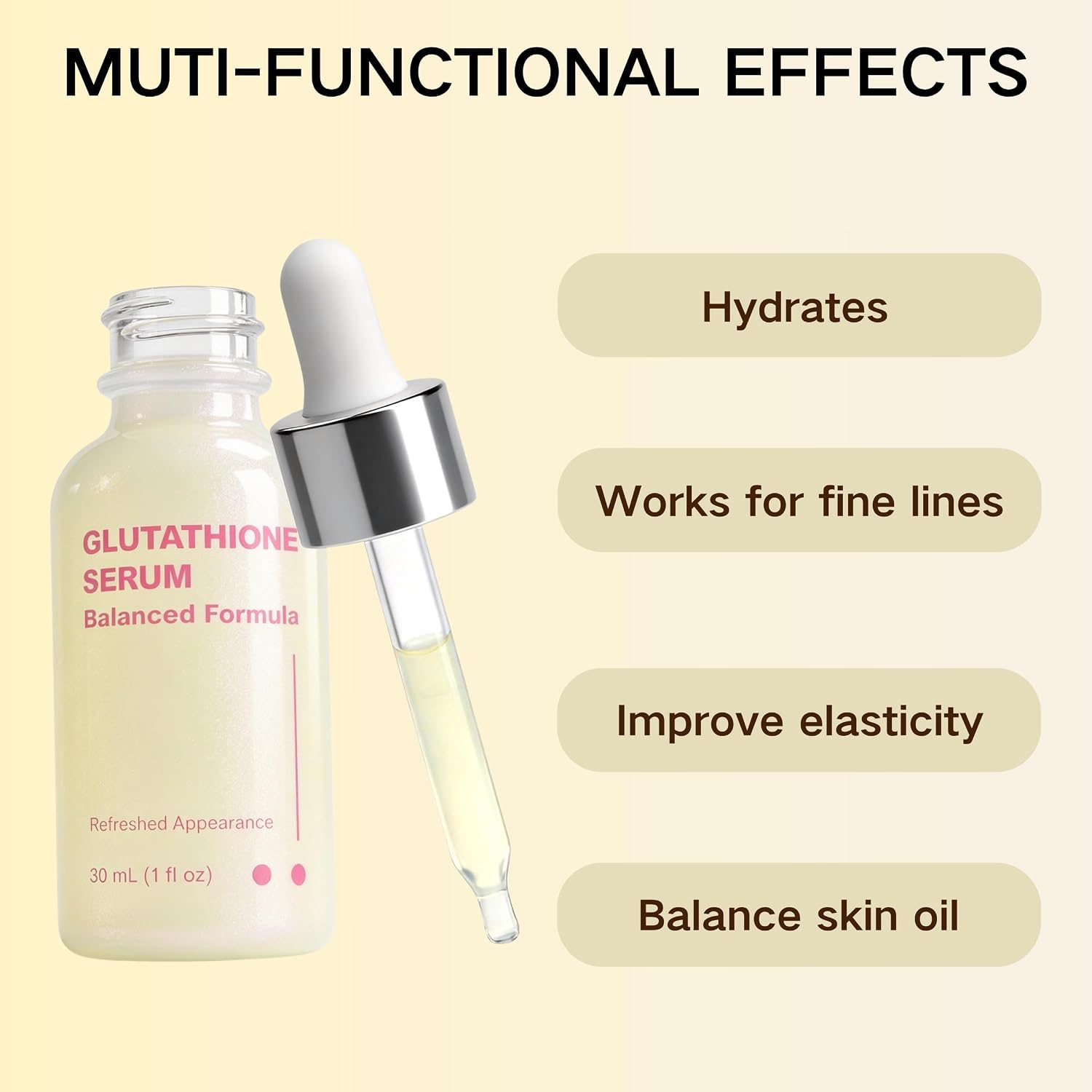 Glutathione Serum, Face Serum with Hyaluronic Acid, Improve Skin Elasticity, Hydrating Facial Serum for Fine Lines, Firm and Anti-Aging