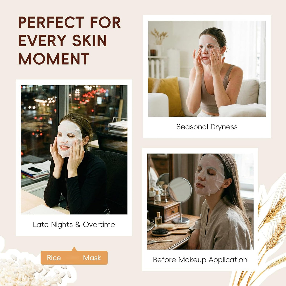 RADIANT Rice Face Mask 3Pcs, 94% Triple Rice Fement Complex Overnight Mask for Glass Skin