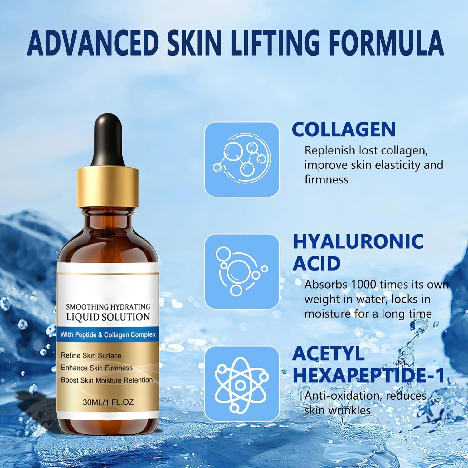 2 Liquid Solution anti Aging Serum,Face Lifting Serum,Liquid Solution Serum for Wrinkles,Promotes Skin Collagen Production,Hydration Moisturizing and Firming(30Ml)