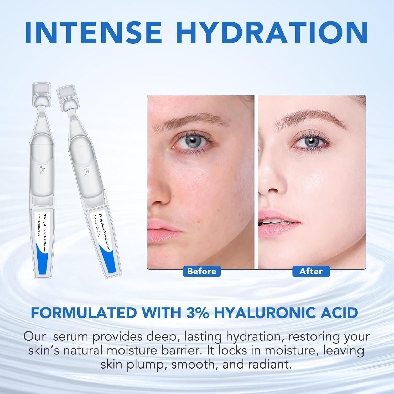 (30 Pack) 3% Hyaluronic Acid Serum Ultra-Hydrating Vials, Skin Repair Hyaluronic Acid Tubes, Single-Use Anti-Aging Serum for Face Wake Nature Perfection Tubes Vials