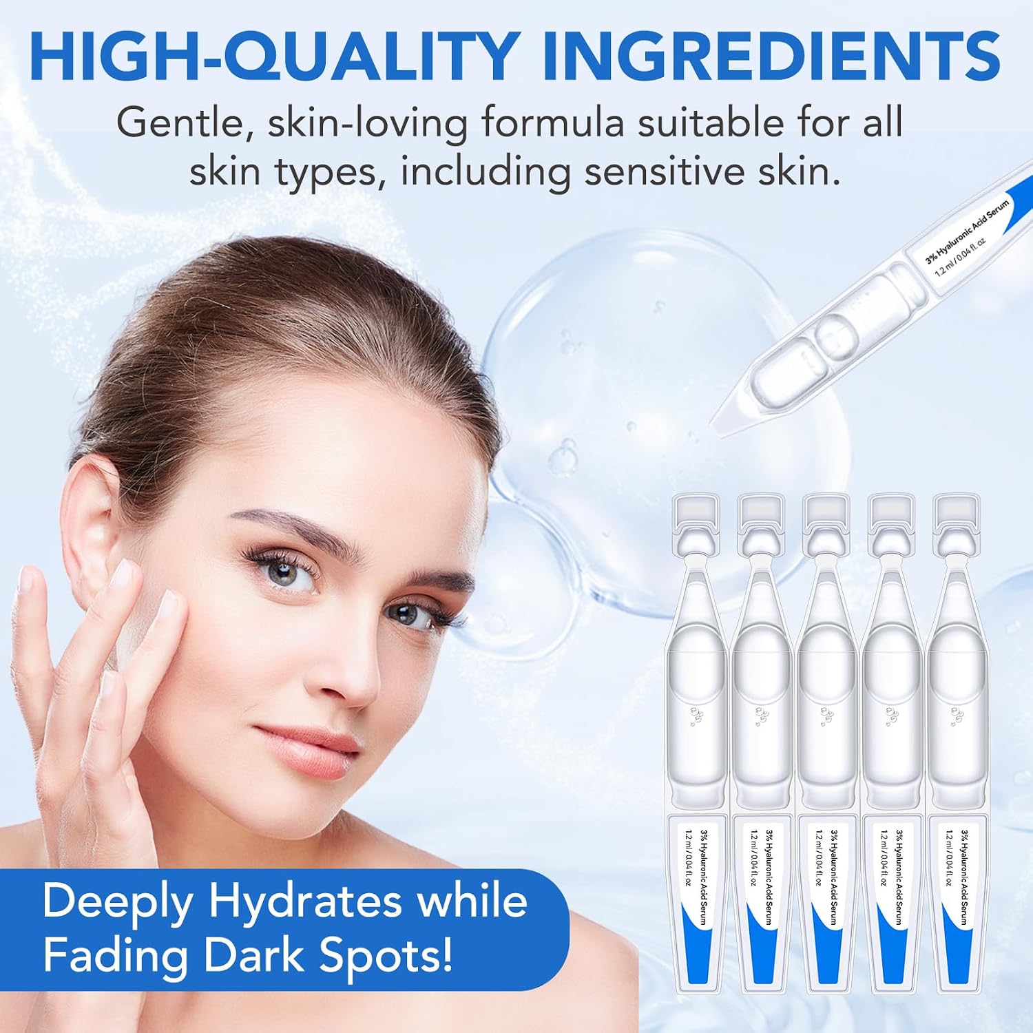 (30 Pack) 3% Hyaluronic Acid Serum Ultra-Hydrating Vials, Skin Repair Hyaluronic Acid Tubes, Single-Use Anti-Aging Serum for Face Wake Nature Perfection Tubes Vials