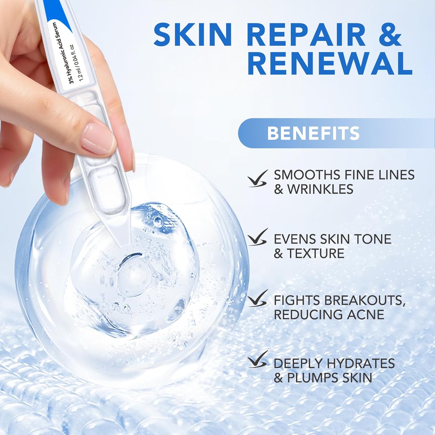 (30 Pack) 3% Hyaluronic Acid Serum Ultra-Hydrating Vials, Skin Repair Hyaluronic Acid Tubes, Single-Use Anti-Aging Serum for Face Wake Nature Perfection Tubes Vials