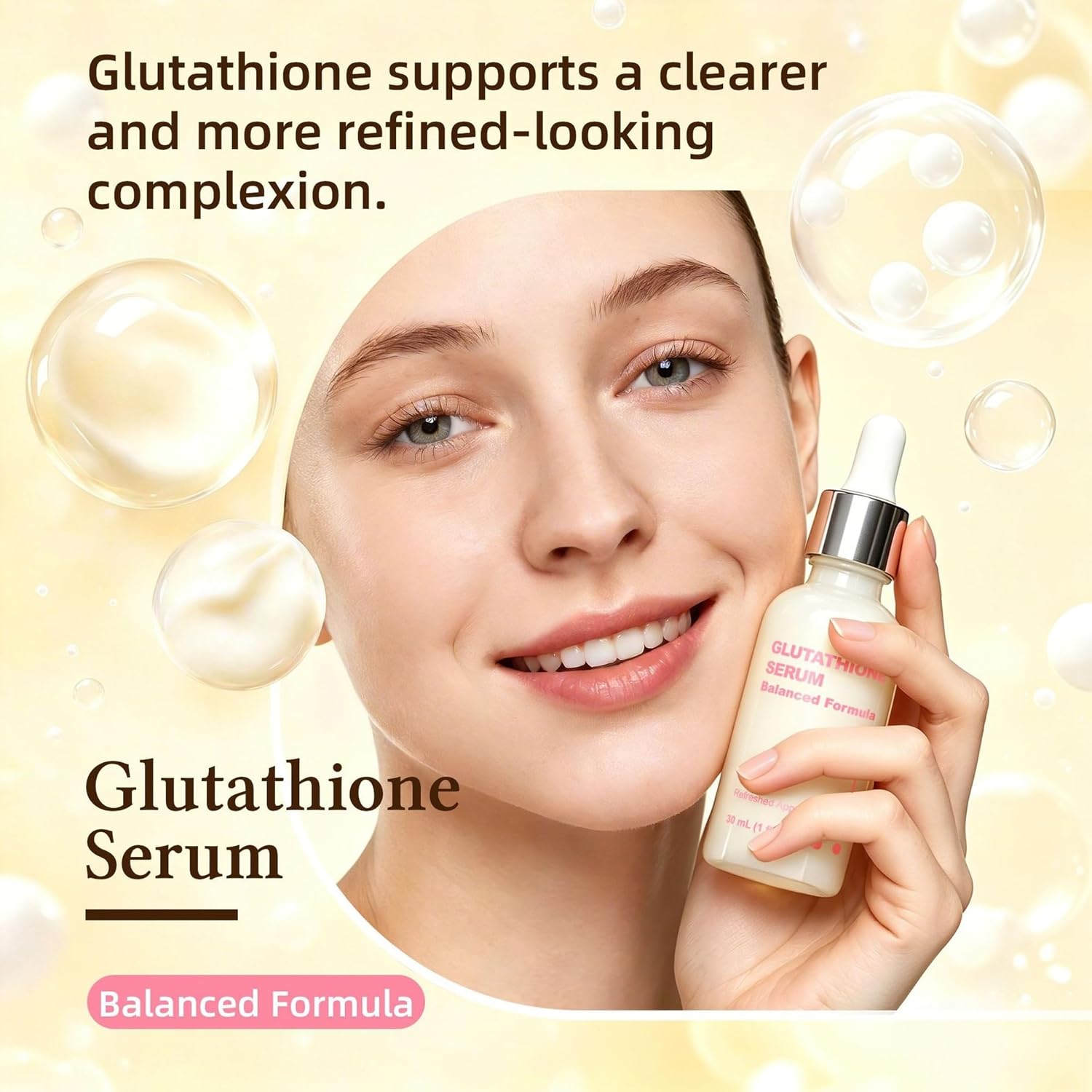Glutathione Serum, Face Serum with Hyaluronic Acid, Improve Skin Elasticity, Hydrating Facial Serum for Fine Lines, Firm and Anti-Aging