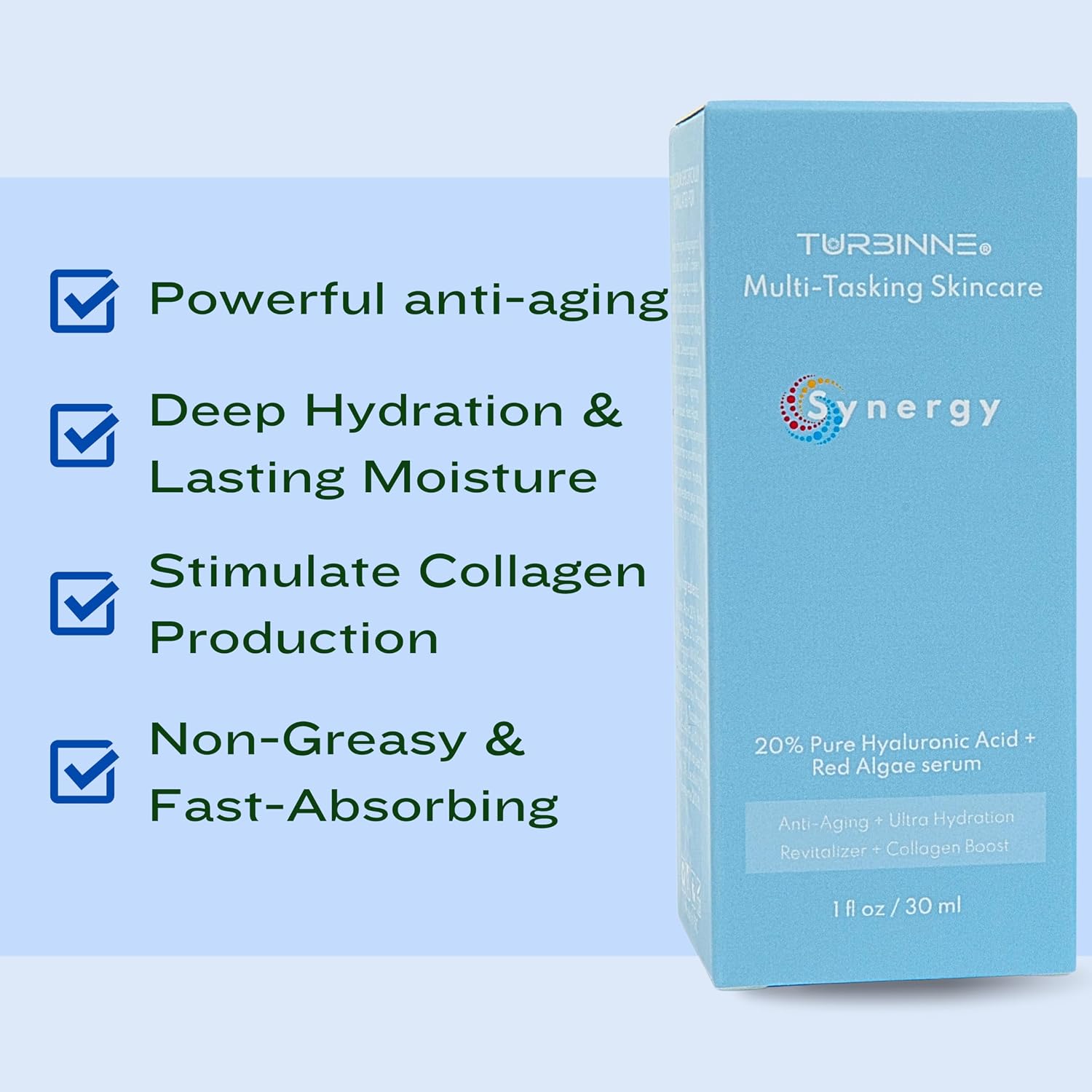 20% Pure Hyaluronic Acid + Red Algae Serum – Anti-Aging, Hydrating, Collagen Boost – Retinol, Vitamin C, Coq10, Tea Tree Oil – Brightening, UV Protection – for All Skin Types. 30 Ml / 1 Fl. Oz
