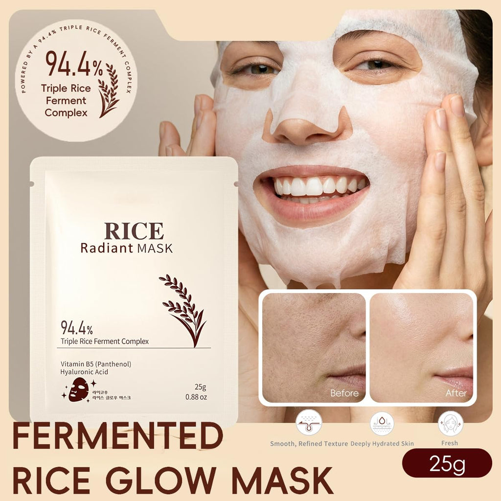 RADIANT Rice Face Mask 3Pcs, 94% Triple Rice Fement Complex Overnight Mask for Glass Skin