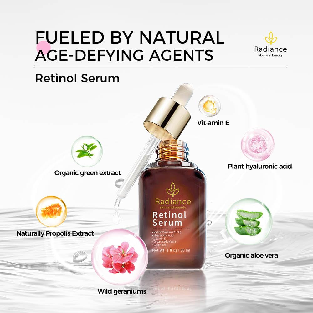 Retinol Serum for Face with Vitamin E, Organic Jojoba Oil, Aloe Vera, Green Tea, Hylauronic Acid for Smoothing Fine Lines, Dark Spot & anti Aging, anti Wrinkles Facial Serum 1 Oz